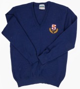 Nathan Buckley’s blue SANFL sweater with SANFL crest on left breast. Part of the SANFL team outfit for the 1992 game against the WAFL. (2 examples in different sizes). - 2