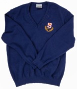 Nathan Buckley’s blue SANFL sweater with SANFL crest on left breast. Part of the SANFL team outfit for the 1992 game against the WAFL. (2 examples in different sizes). - 3