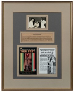 AUSTRALIA v WEST INDIES - The Tied Test, Brisbane, December 1960 A framed & glazed display featuring an original photograph of WES HALL, Cecil Cooke (Secretary of the Singapore Cricket Association) and English cricketer Colin Mackenzie. Overall 70 x 56cm.