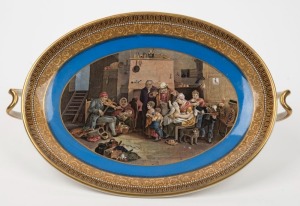 PRATT WARE "The Blind Fiddler" after Sir David Wilkie R.A. antique English porcelain tazza, mid 19th century, titled on the base, 35cm across the handles