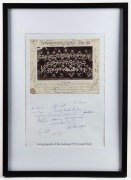 GEELONG: A presentation titled 'Living Legends of the Geelong 1951 Grand Final' which features a reproduction of the 1951 Premiership-winning team photograph with the original signatures of the 16 players present at the 50th anniversary reunion in 2001. F - 3