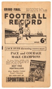 The 1954 GRAND FINAL "FOOTBALL RECORD"; Footscray defeated Melbourne by 51 points, to win its first VFL Grand Final in front of 80,897 fans at the MCG. Grand Final Records are surprisingly scarce. Jack Collins kicked 7 of Footscray's 15 goals and Charlie Sutton 3. John Kerr had 32 disposals. Melbourne had no multiple goal kickers.