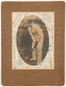 THE VICTOR TRUMPER BENEFIT MATCH, FEBRUARY 1913 An original photograph of Trumper in his familiar stance at the wicket, laid down on card and with the original signatures of members of Trumper's New South Wales XI and the Rest of Australia XI led by Clem - 2