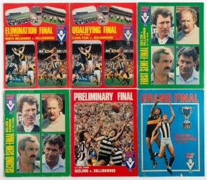 THE EXPANDED 1980 FINALS SERIES: Elimination Final (Collingwood defeats North Melbourne), Qualifying Final (Richmond defeats Carlton), First Semi-Final (Collingwood defeats Carlton), Second Semi-Final (Richmond defeats Geelong), the Preliminary Final (Collingwood defeats Geelong by 4 points), Grand Final (Richmond defeats Collingwood by 81 points), (6 items). This was Richmond's 12th Premiership. Richmond's Michael Roach was the leading goal kicker with 112. The Brownlow went to Templeton.