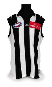 Nathan Buckley’s Collingwood guernsey 2000. Home guernsey made by Adidas ("XX Large"), with AFL Emirates and adidas branding in addition to a combined label sewn on at lower left. Match worn by Buckley during the season. Unframed.