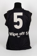 Nathan Buckley’s training singlet. Black with large red ‘Fly Emirates’ patch in middle of chest, adidas and swooping magpie logos above. Number 5 and ‘Wipe Off 5 TAC’ in white on reverse. Worn 2002-04. - 4