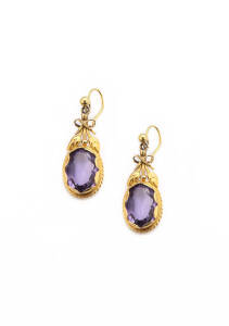 EARRINGS: Two pairs, one amethyst; one blue topaz.