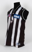Nathan Buckley&rsquo;s Collingwood guernsey 2000. Away guernsey&nbsp;made by adidas ("X LARGE") match worn by Buckley during the 2000 season, with Magpie in oval on front, blue Primus logo on front and &lsquo;shield&rsquo; style number / Emirates patch on rear. Also with adidas - 2