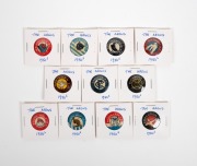 1950-51 Argus badges 'VFL Club Mascots' (11) - almost complete set, lacking only St. Kilda. - 2