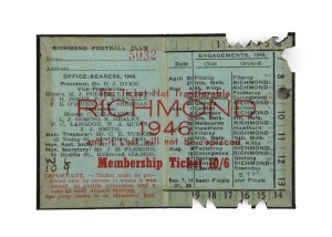 RICHMOND FOOTBALL CLUB: A collection of official membership cards for 1946, 1948, 1950, 1952, 1953 and 1954, (6).