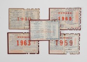 &nbsp;FITZROY FOOTBALL CLUB: 1929 Member's Season Ticket, with fixture list & hole punched for each game attended; together with later membership tickets for 1959, 1963 and 1965. (4 items). - 3