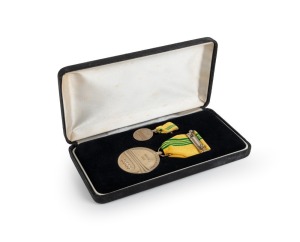 MAUREEN CAIRD'S AUSTRALIAN SPORTS MEDAL, awarded in 2000 and, accompanied by a miniature, in the original presentation case. Together with the official certificate of citation (signed by Prime Minister, John Howard and William Deane, Governor-General) and two official letters.