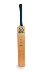 A full size cricket bat with Australia v England Test Series 1990/91 decal; signed to front of blade by both teams (some faded) and verso Test greats including Bill Lawry, Richie Benaud, Ian Chappell, Geoff Boykott, Mike Gatting, etc.