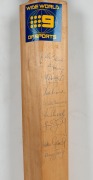 A full size cricket bat with Australia v England Test Series 1990/91 decal; signed to front of blade by both teams (some faded) and verso Test greats including Bill Lawry, Richie Benaud, Ian Chappell, Geoff Boykott, Mike Gatting, etc.&nbsp; - 3