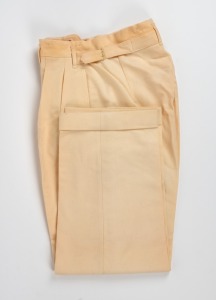CLARRIE GRIMMETT'S 1930 AUSTRALIAN TEAM woollen cricket flannels, with "Jaeger" label to back waistband which is also marked "C.N. GRIMMETT" in pen. The Jaeger Company, Ltd of Great Britain had an official contract with the Australian team.Provenance: The Clarrie Grimmett Collection; his family, by descent.