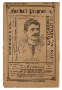 1890 "Football Programme", Vol.2 No.10, for Saturday July 5, 1890 with details of matches between Victoria v South Australia, Carlton v Footscray, North Melbourne v Fitzroy and Port Melbourne v Williamstown; a Premiership ladder with 12 teams, and a note