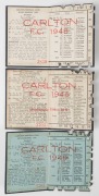1946, 1948 & 1949 Carlton membership season tickets, blue/black buckram covers with silver club logos and text; the interior surfaces with printed details of the club leadership, the fixtures for the club and holes punched for each game attended, each ove - 2