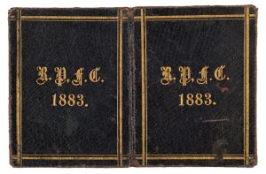 ROYAL PARK FOOTBALL CLUB: 1883 Member's Ticket in blue leather with 'R.P.F.C./1883' and borders in gilt on front and reverse. The interior page lists fixtures for 'FIRST TWENTY' & 'SECOND TWENTY',  the inside back cover a full printed page with details of