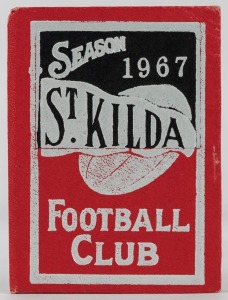 ST. KILDA: 1967 Member's Season Ticket (#4121), with Fixture List, details of the Club Leadership & holes punched for each game attended; issued in the name of G. Moss. St Kilda finished just outside the Top Four in 5th position on the ladder in 1967 with 11 wins and 7 losses. The winner of the 1967 Brownlow Medal was Ross G. Smith of St. Kilda with 24 votes.