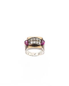 RING: 1940's French silver and gold bridge ring