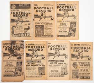 GEELONG IN THE FINALS: 1950 - 1956: A collection of "Football Records" comprising of 1950 1st Semi-Final (Geelong defeats Melbourne); 1953 Preliminary Final (Geelong defeats Footscray); 1954 1st Semi-Final (Melbourne defeats North Melb.); 2nd Semi-Final (Footscray defeats Geelong); 1955 1st Semi-Final (Geelong defeats Essendon); Preliminary Final (Collingwood defeats Geelong); and 1956 1st Semi-Final (Footscray defeats Geelong). Total: 7; mixed condition.