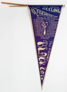 GEELONG 1952 PREMIERS "The Famous Black Cats" pennant, 41cm long.