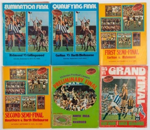 THE EXPANDED 1975 FINALS SERIES: Elimination Final (Richmond defeats Collingwood), Qualifying Final (North Melbourne defeats Carlton), First Semi-Final (Richmond defeats Carlton), Second Semi-Final (Hawthorn defeats North Melbourne), the Preliminary Final