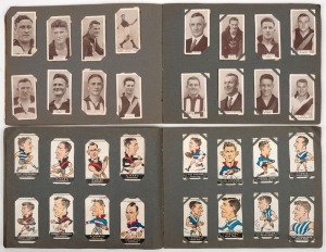 1933 W.D. & H.O. WILLS "FOOTBALLERS" complete set [200] together with the CARRERAS TOBACCO "BOB MIRAMS CARICATURES" complete set [72] in two old-time albums with other non-football subjects.