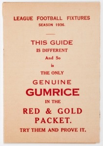 1936 League Football Fixtures folding card for Gumrice Cigarette Papers. Rare.