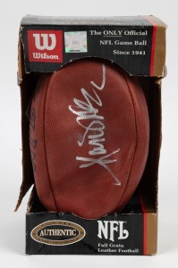A Wilson NFL football signed by champion running back Marcus Allen. Allen spent 16 years in the NFL, mostly with the LA Raiders, winning a Super Bowl in 1984 and being named MVP in that game.