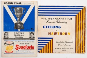 1963 GRAND FINAL "Football Record"; Geelong defeats Hawthorn by 49 points in front of more than 101,000 fans.Geelong's 6th Premiership. Accompanied by a rare 45rpm recording of the final stages of the Final Quarter (Side 1) and Interviews with Leading Pla