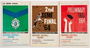 THE 1964 FINALS SERIES: First Semi-Final (Geelong defeats Essendon); Second Semi-Final (Melbourne defeats Collingwood), and the Preliminary Final (Collingwood defeats Geelong). (3 items). In the Grand Final, Melbourne defeats Geelong by 4 points.