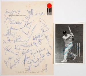 A "WORLD SERIES CRICKET TOUR 1978-79" letterhead signed by numerous players including Tony Greig, Michael Holding, Greg Chappell, Dennis Amiss, Jim Allen, Len Pascoe, Ian Chappell, Rod Marsh and many more; accompanied by a signed photograph of Colin Cowdrey, dated 1977. (2 items).