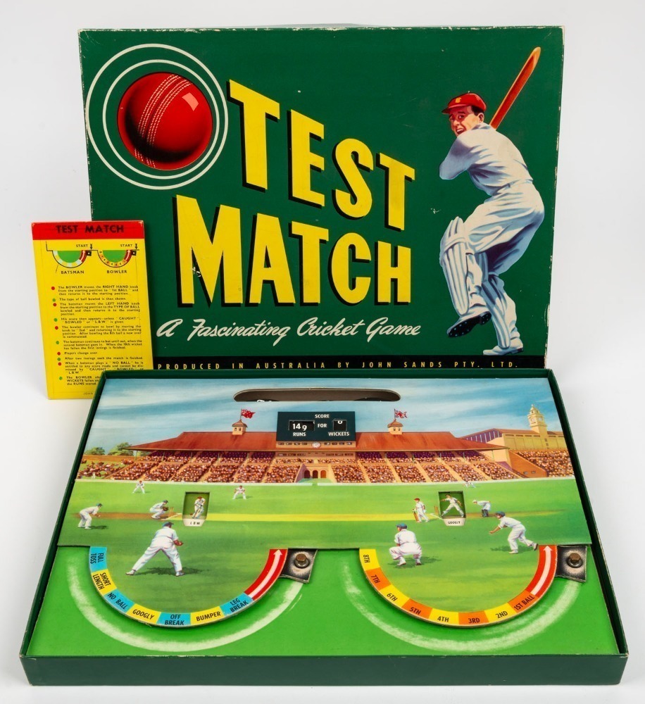 TEST MATCH A Fascinating Cricket Game produced by John Sands Pty Ltd in the  mid-1950s. Complete and in working condition in the original box.