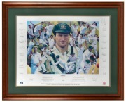 "TWELVE" The Record-Breakers'&nbsp;by Mark Sofilas, limited edition print depicting Steve Waugh and the members of the Australian Cricket Team he led in winning twelve consecutive Test matches; limited edition 164/250 (with certificate) signed by Steve Waugh a