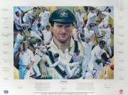 "TWELVE" The Record-Breakers'&nbsp;by Mark Sofilas, limited edition print depicting Steve Waugh and the members of the Australian Cricket Team he led in winning twelve consecutive Test matches; limited edition 164/250 (with certificate) signed by Steve Waugh a - 2