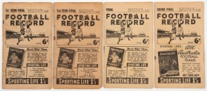 THE 1952 VFL FINALS: GEELONG'S 5th PREMIERSHIP: A complete set of the Finals Series "Football Records" comprising of: 6th September, 1st Semi-Final: Fitzroy defeats Carlton by 1 point, 13th September, 2nd Semi-Final: Geelong defeats Collingwood by 54 points, 20th September, Preliminary Final: Collingwood defeats Fitzroy by 19 points. 27th September, Grand Final: Geelong defeats Collingwood by 46 points. (4 items)