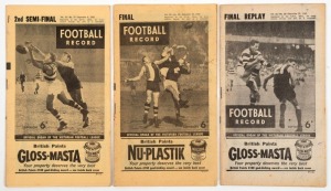 GEELONG IN THE 1962 VFL FINAL SERIES: The "Football Records" for 8th September, 2nd Semi-Final: Essendon defeats Geelong by 46 points, 15th September, Preliminary Final: Geelong plays a draw with Carlton, 22nd September: Preliminary Final Replay, Carlton defeats Geelong by 5 points. ( 3 items) Essendon goes on to defeat Carlton in the Grand Final.