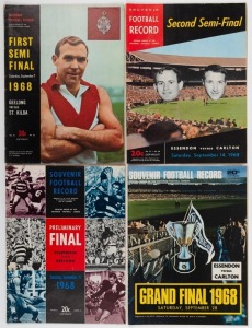 THE 1968 FINALS SERIES: First Semi-Final (Geelong defeats St.Kilda); Second Semi-Final (Carlton defeats Essendon); the Preliminary Final (Essendon defeats Geelong); and the Grand Final (Carlton defeats Essendon). (4 items). Carlton won its 9th Premiership by defeating Essendon by 3 points in front of 117,000 fans.