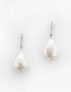 EARRINGS: Pearl and diamond drops. 18ct white gold.