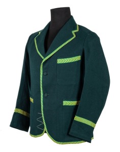 AUSTRALIAN TOUR OF ENGLAND, 1934, pure wool blazer by "Speedway" in green wool to match the Australian Test Team blazer, with green and gold trim edges and retaining the Speedway High Grade Clothing" maker's label recording Grimmett's name, measurements a
