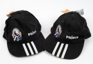 Caps with Collingwood logo and Primus branding on front. Three stripes on brim; circa1998-2001. (2 examples).