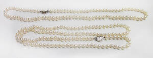 Two Akoya pearl necklaces. 5.5mm - 6mm diameter, both with 925 silver clasps.