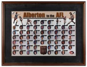 Display titled&nbsp;"Alberton to the AFL" celebrating all the Port Adelaide players who went on to play in the VFL/AFL, between 1870 and 2000. Comprising head shots and small profiles of each player. Produced by the Port Adelaide Football Club. Framed & glazed