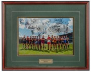 AFL Captains 2003. Framed & glazed photo of all AFL club captains for the 2003 season, with printed signatures of the captains in the mount. Presented to the captains by the AFL.