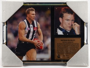 “Nathan Buckley – Captain Fantastic”. Framed & glazed display featuring one action photo of Nathan Buckley, together with one of him with the 2003 Brownlow. Limited edition #5 of 500 with CofA