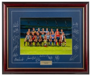 AFL Captains 2004. A framed photograph of all the AFL club captains for the 2004 season, with printed signatures of the captains in the mount. Presented to each of the captains by the AFL.