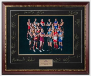 AFL Captains 2005: Framed photo of all AFL club captains for the 2005 season, with original signatures of all the captains to the mount. Presented to Nathan Buckley by the AFL.