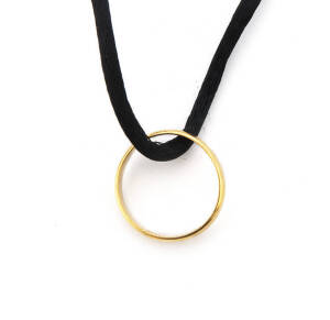 RING: 22ct gold wedder on cord. Boxed.