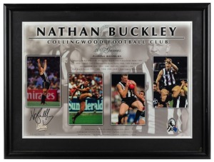 “Nathan Buckley 200 Games”. A framed & glazed limited edition print of Nathan Buckley, together with a list of his playing honours. Signed by Buckley. With AFL/Elite Sports CoA, #5 of 200.